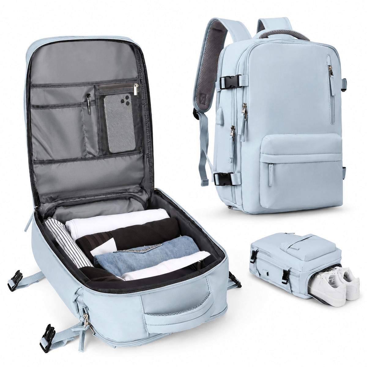 Carry-On Travel Backpack with Laptop Compartment and Shoe