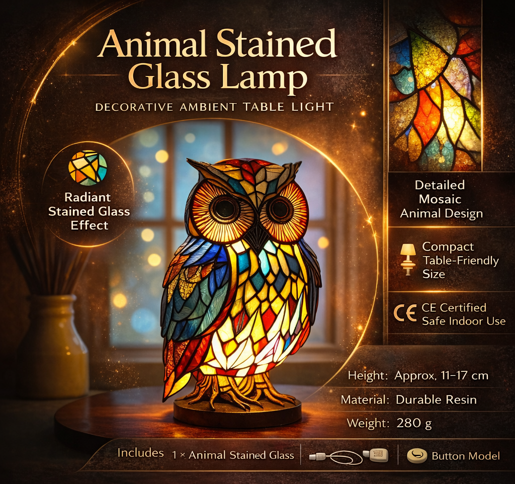 Animal-Themed Table Lamp with Stained-Glass Effect - Decorative Light