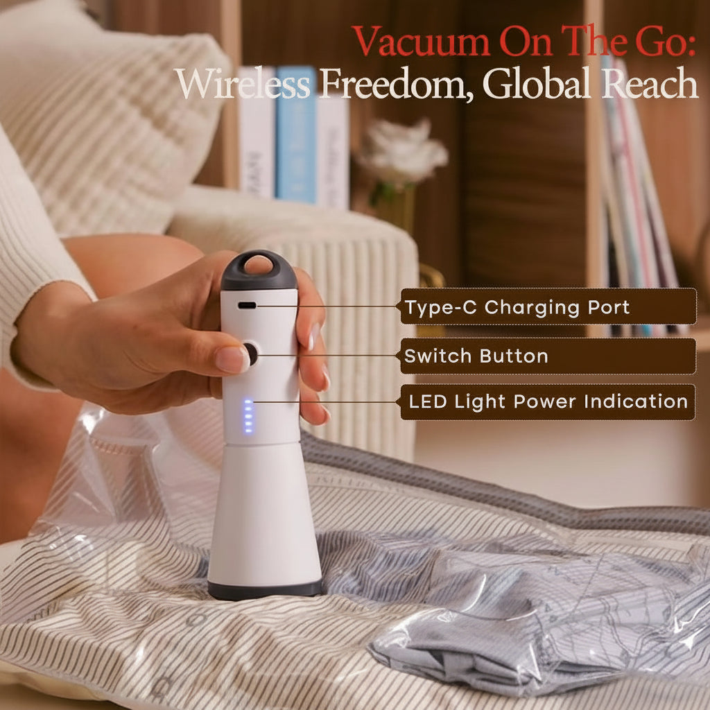 Cordless Vacuum Storage Bags with Pump – Travel Packing Set