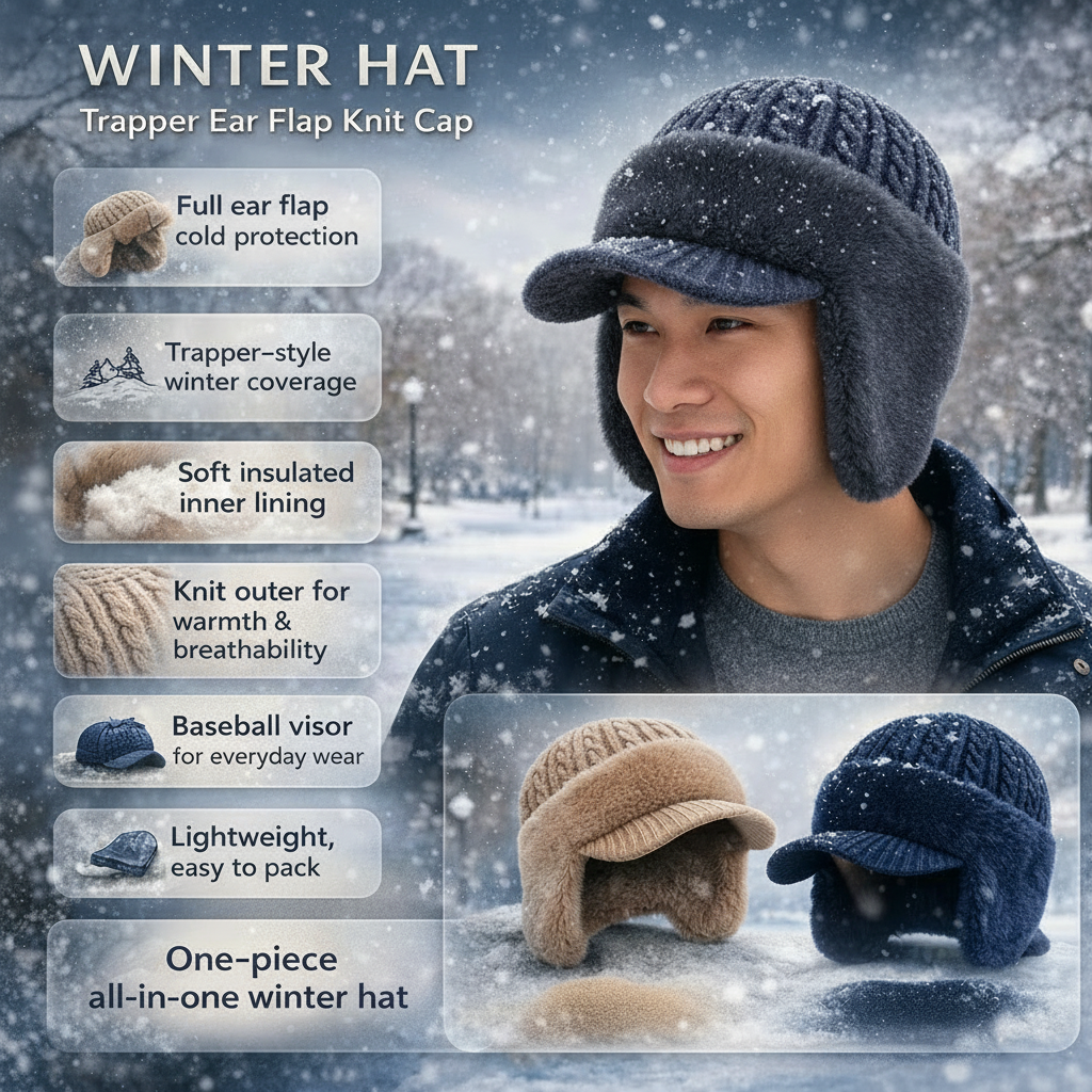 Cozy Winter Knit Trapper Hat with Ear Flaps