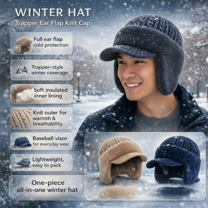 Cozy Winter Knit Trapper Hat with Ear Flaps