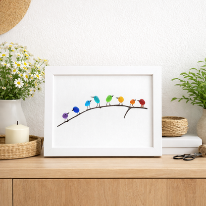 Coastal Wall Art: Sea Glass, Bird & Driftwood Picture Frame Display