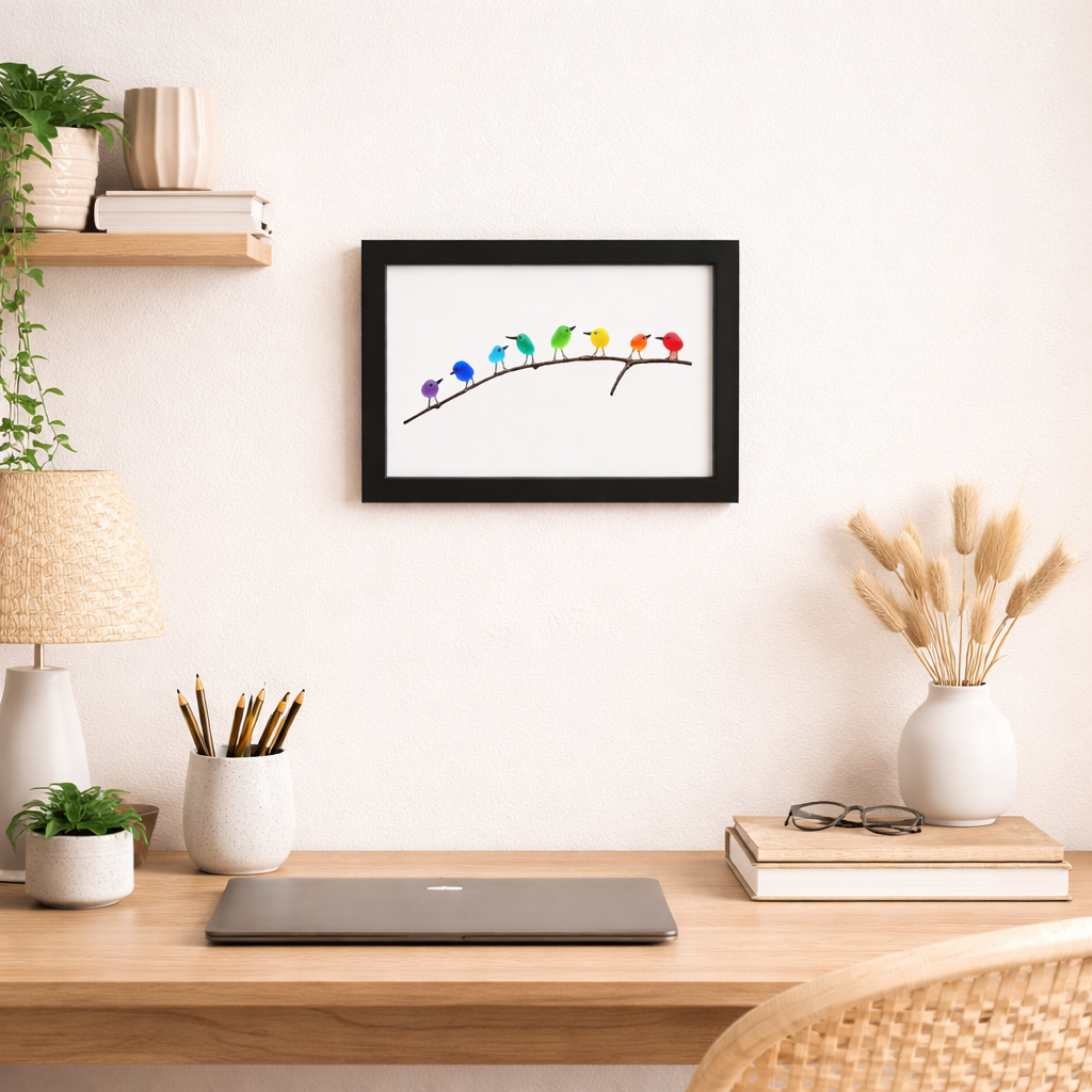 Coastal Wall Art: Sea Glass, Bird & Driftwood Picture Frame Display