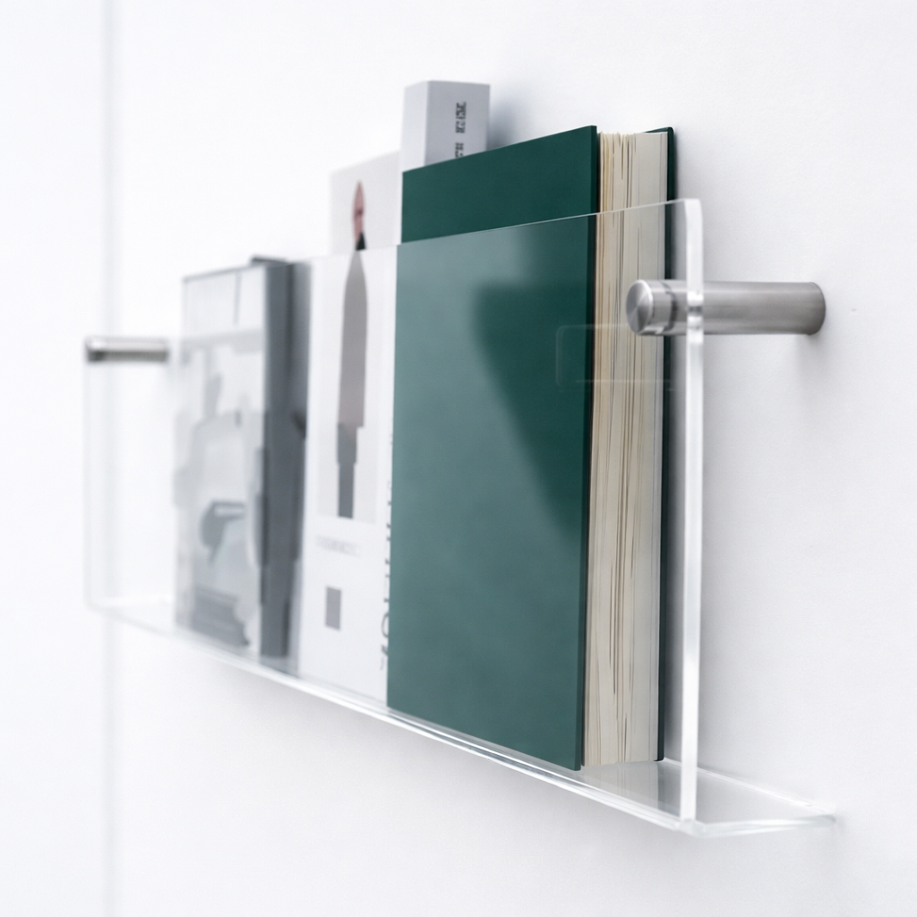 Acrylic Floating Wall Shelf - Magazine Display & Storage Organizer