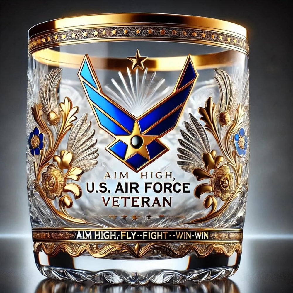Gold-Embossed Military Veteran Whiskey Glass - Elegant Display Drinkware