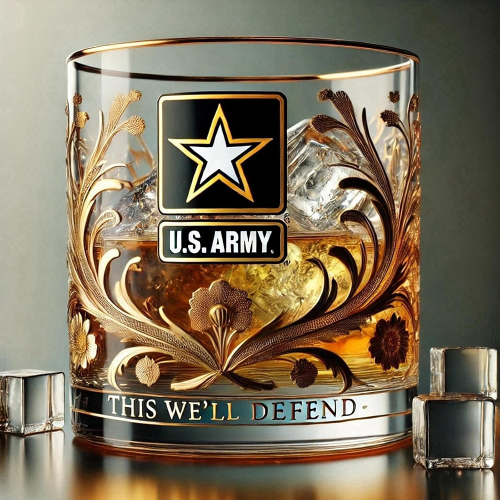Gold-Embossed Military Veteran Whiskey Glass - Elegant Display Drinkware