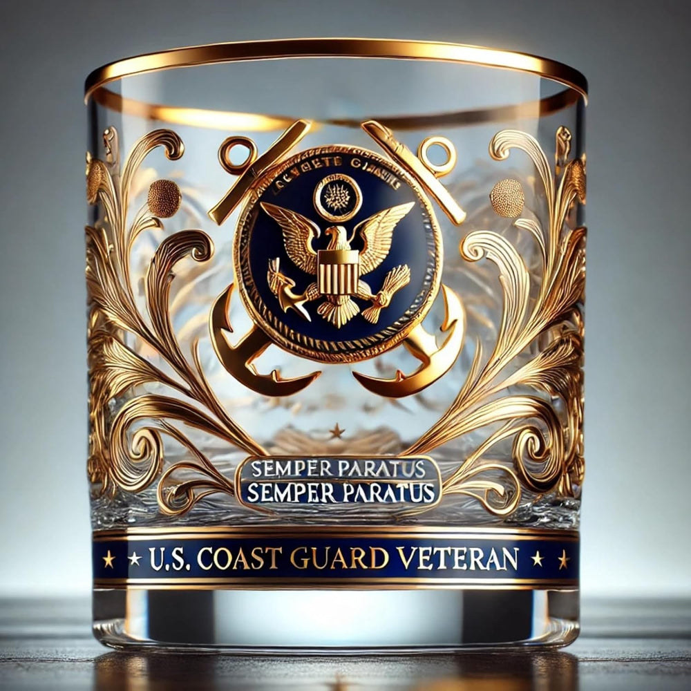 Gold-Embossed Military Veteran Whiskey Glass - Elegant Display Drinkware