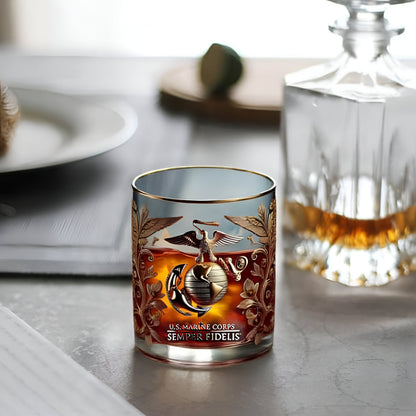 Gold-Embossed Military Veteran Whiskey Glass - Elegant Display Drinkware