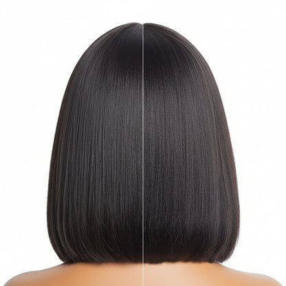 Glueless Human Hair Lace Front Wig - Bob Straight, Yaki Texture