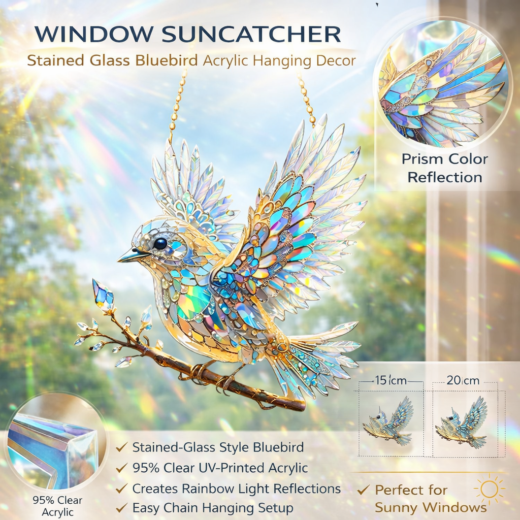 Bluebird Stained Glass Window Suncatcher - Acrylic Hanging Decor