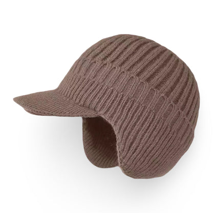 Cozy Winter Knit Beanie with Visor and Ear Flaps - Cold Weather Essential