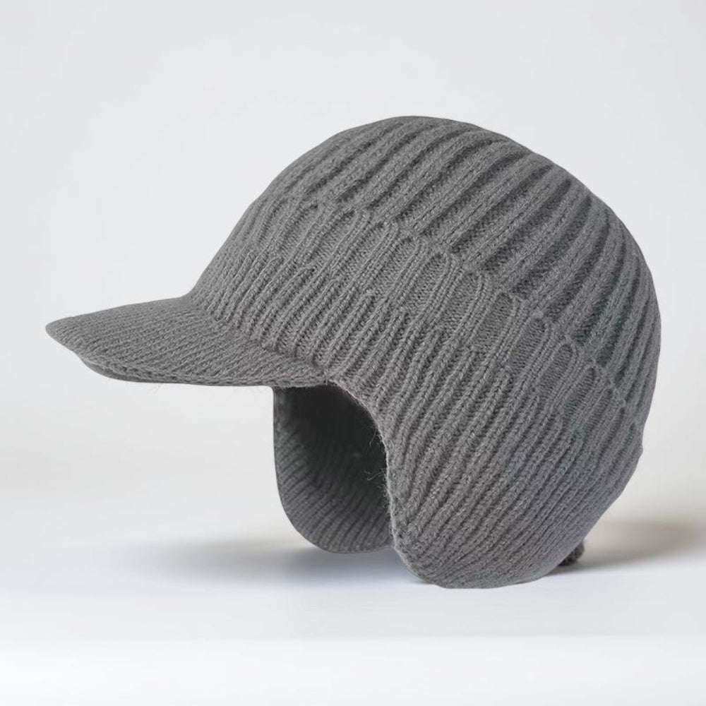 Cozy Winter Knit Beanie with Visor and Ear Flaps - Cold Weather Essential