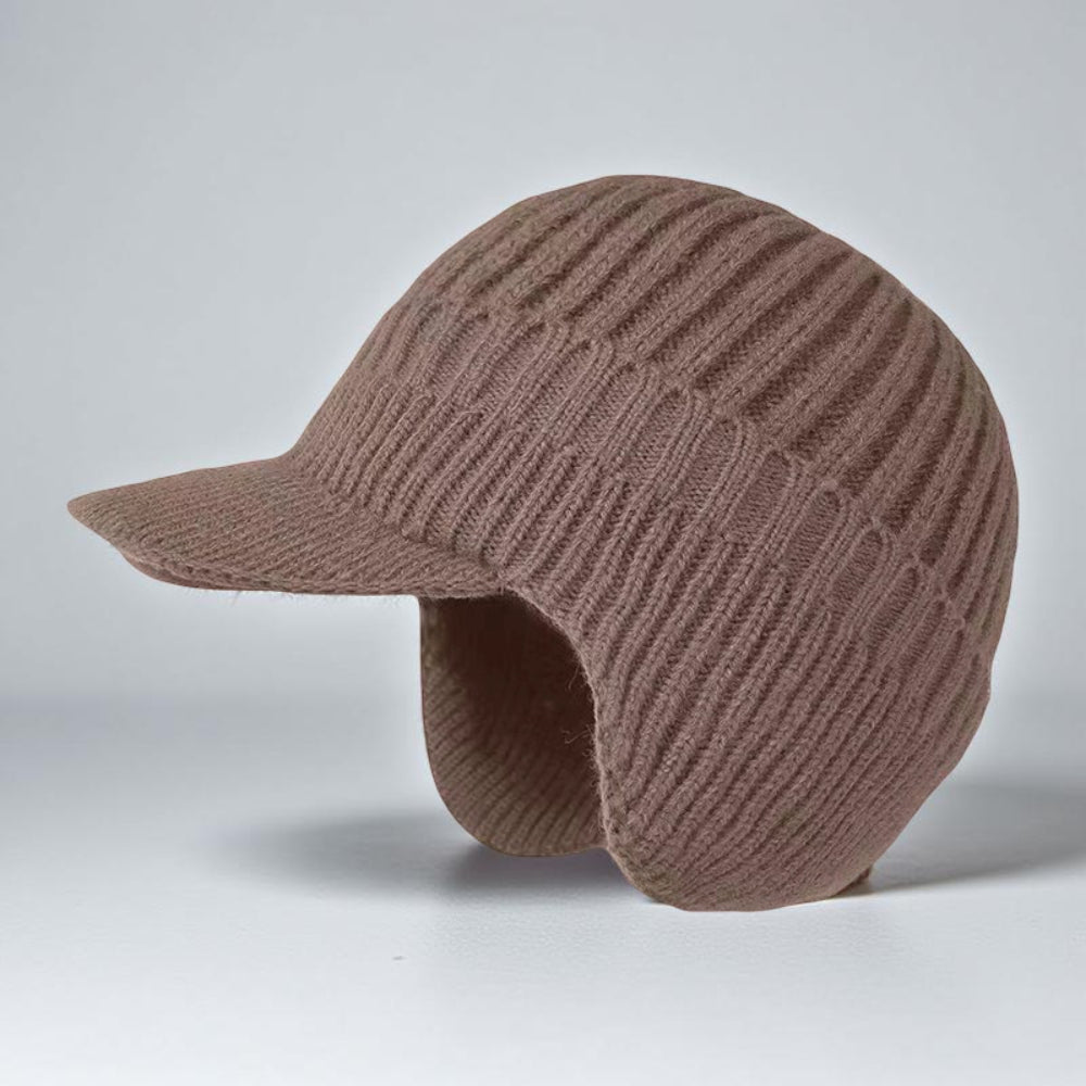 Cozy Winter Knit Beanie with Visor and Ear Flaps - Cold Weather Essential