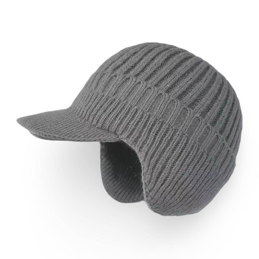 Cozy Winter Knit Beanie with Visor and Ear Flaps - Cold Weather Essential