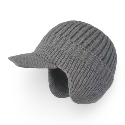 Cozy Winter Knit Beanie with Visor and Ear Flaps - Cold Weather Essential