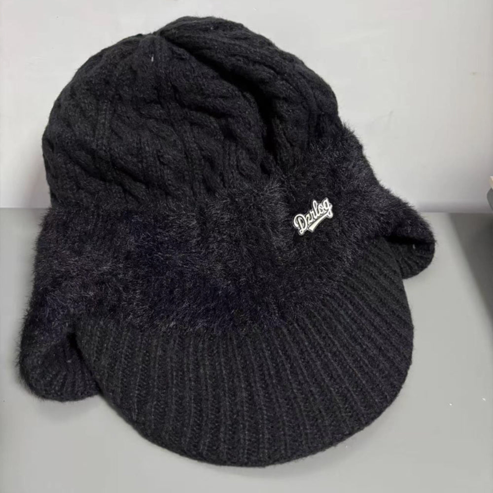 Cozy Trapper Winter Hat with Ear Flaps, Knit Cap and Visor