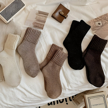 Cozy Winter Knit Socks Set – Solid Color, Casual Comfort for Fall