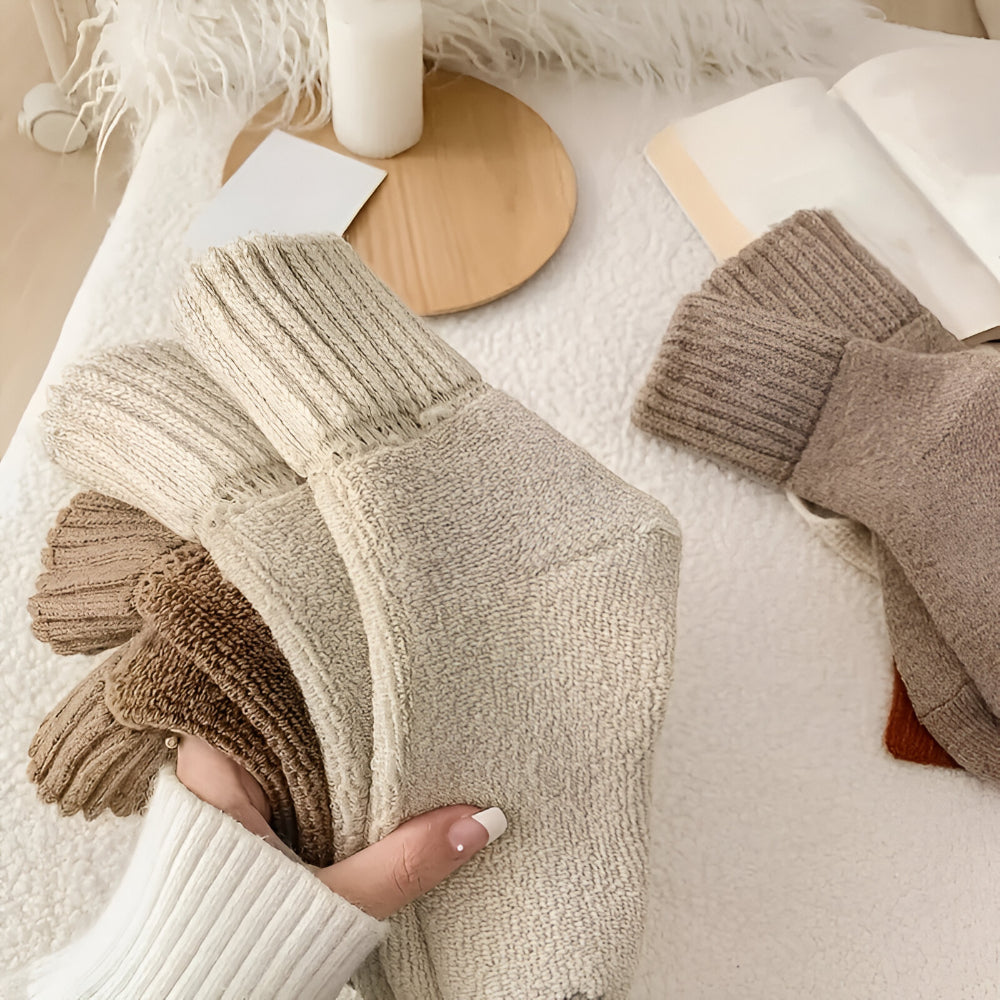 Cozy Winter Knit Socks Set – Solid Color, Casual Comfort for Fall