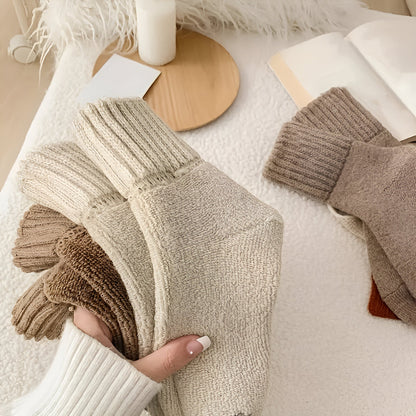 Cozy Winter Knit Socks Set – Solid Color, Casual Comfort for Fall