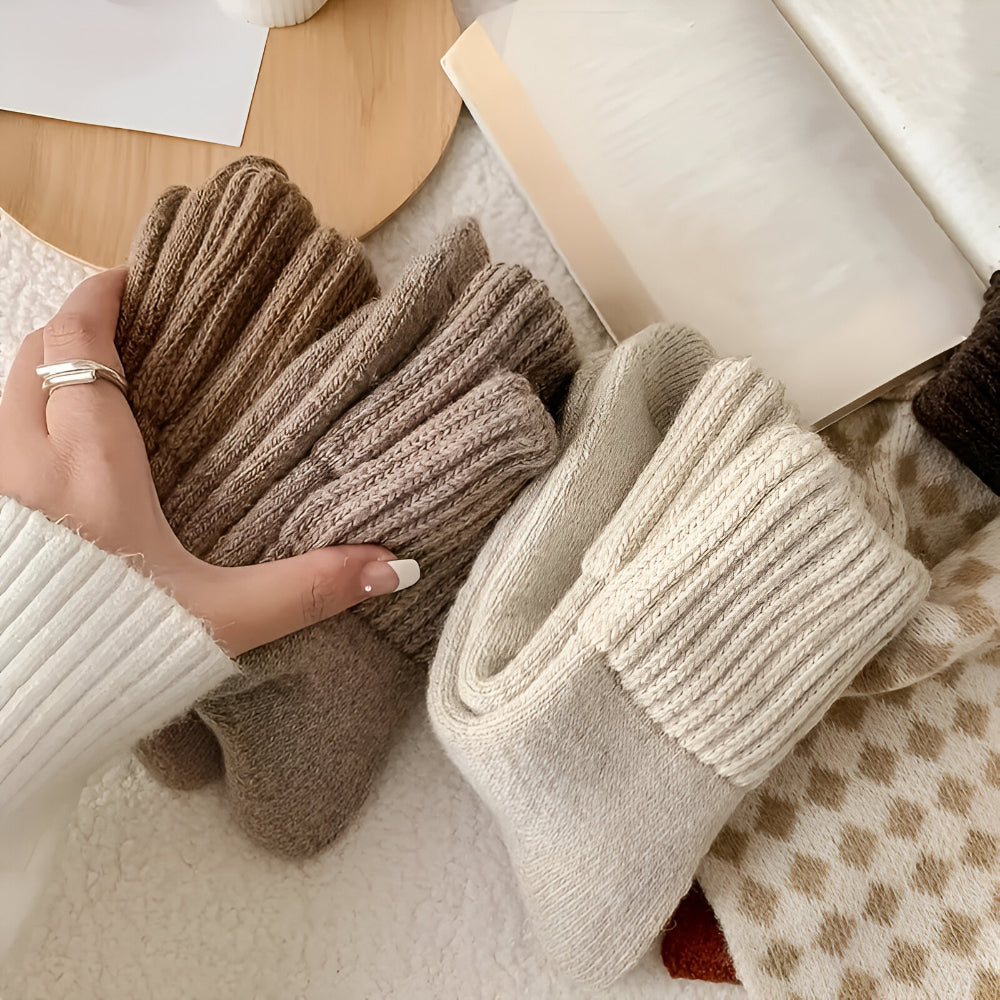 Cozy Winter Knit Socks Set – Solid Color, Casual Comfort for Fall