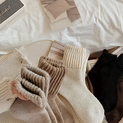 Cozy Winter Knit Socks Set – Solid Color, Casual Comfort for Fall