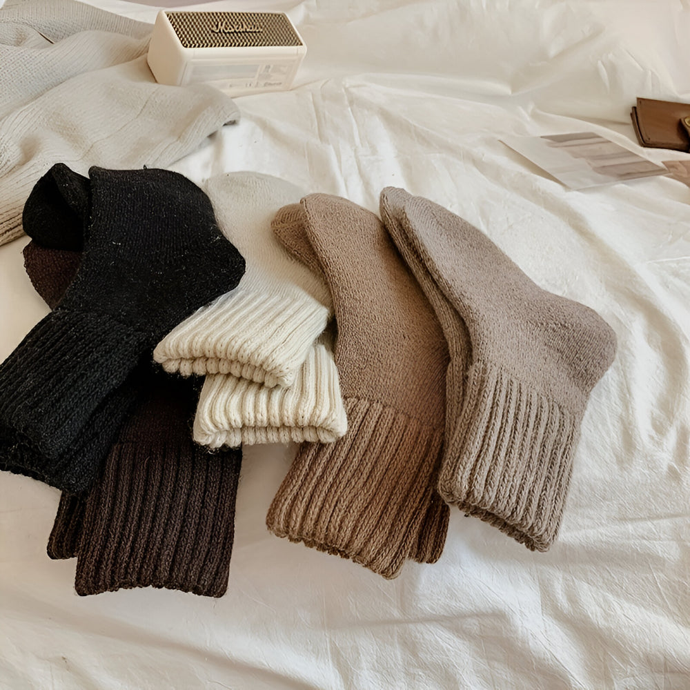 Cozy Winter Knit Socks Set – Solid Color, Casual Comfort for Fall