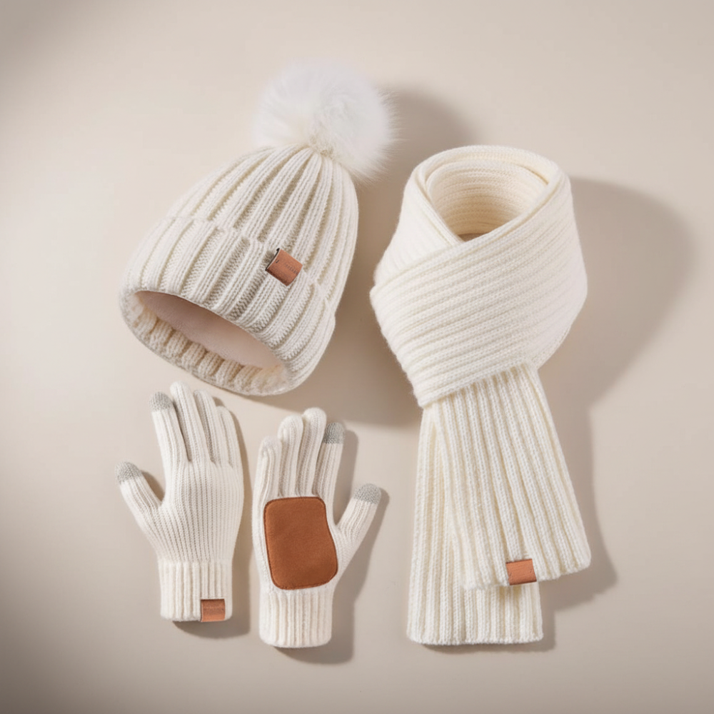 Cozy Winter Accessories Set: Knit Hat, Scarf & Touchscreen Gloves