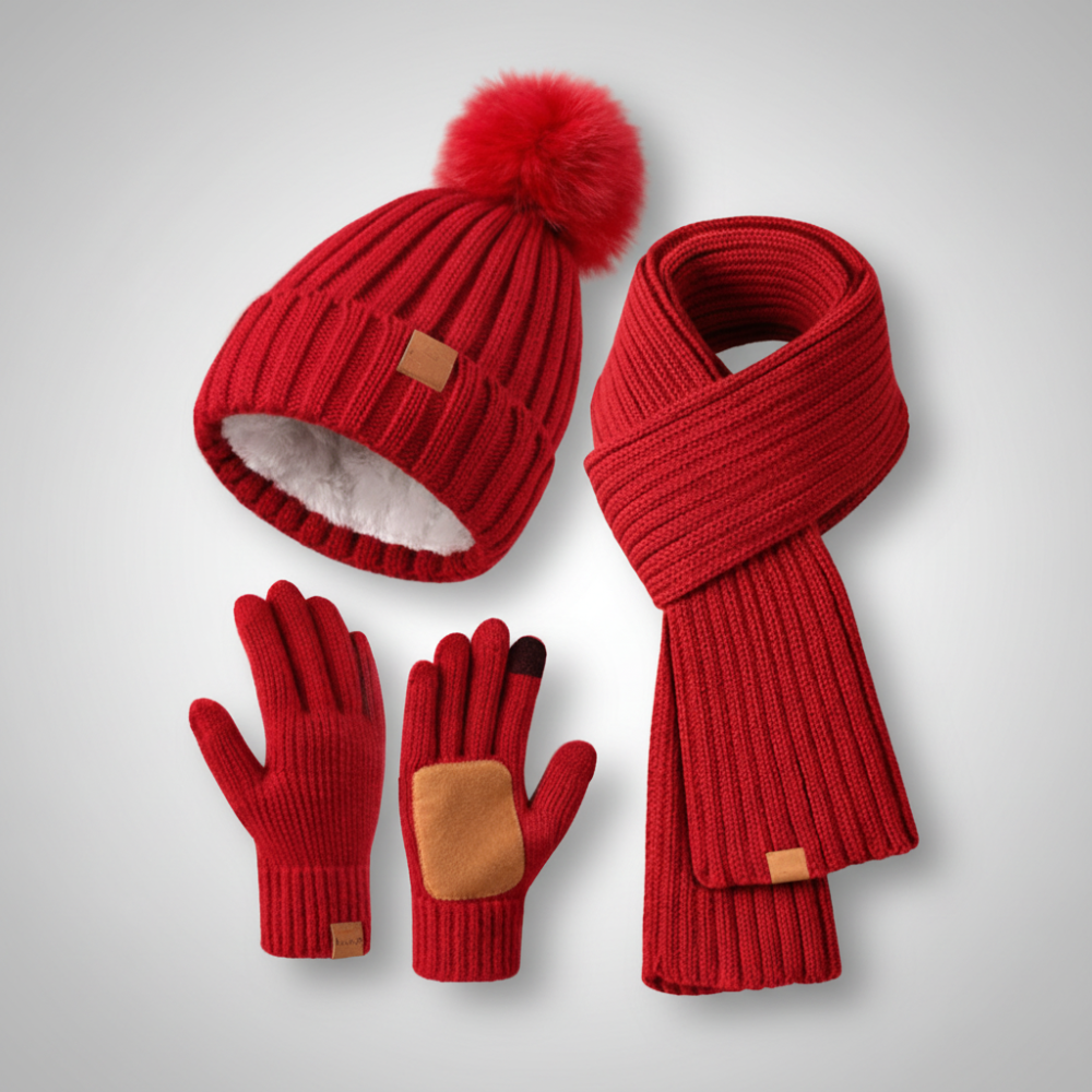 Cozy Winter Accessories Set: Knit Hat, Scarf & Touchscreen Gloves