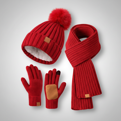 Cozy Winter Accessories Set: Knit Hat, Scarf & Touchscreen Gloves