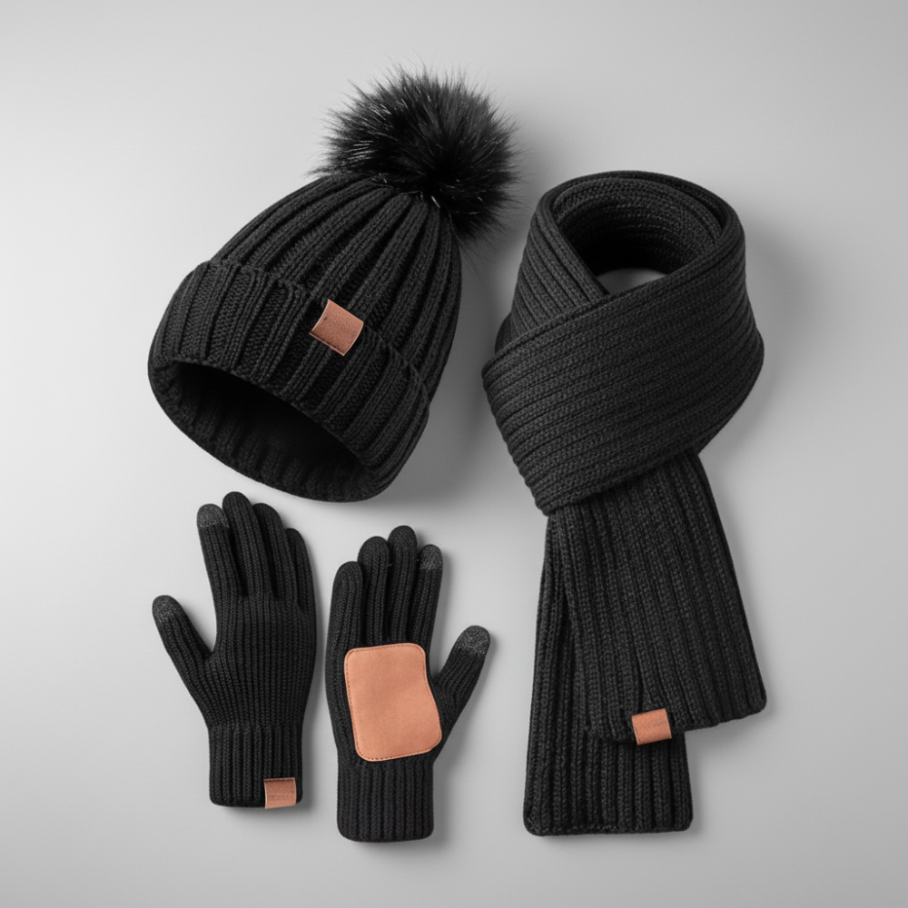 Cozy Winter Accessories Set: Knit Hat, Scarf & Touchscreen Gloves