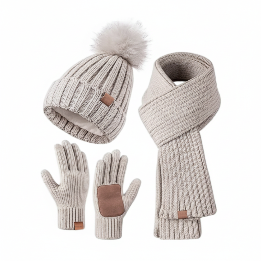 Cozy Winter Accessories Set: Knit Hat, Scarf & Touchscreen Gloves