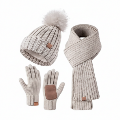 Cozy Winter Accessories Set: Knit Hat, Scarf & Touchscreen Gloves