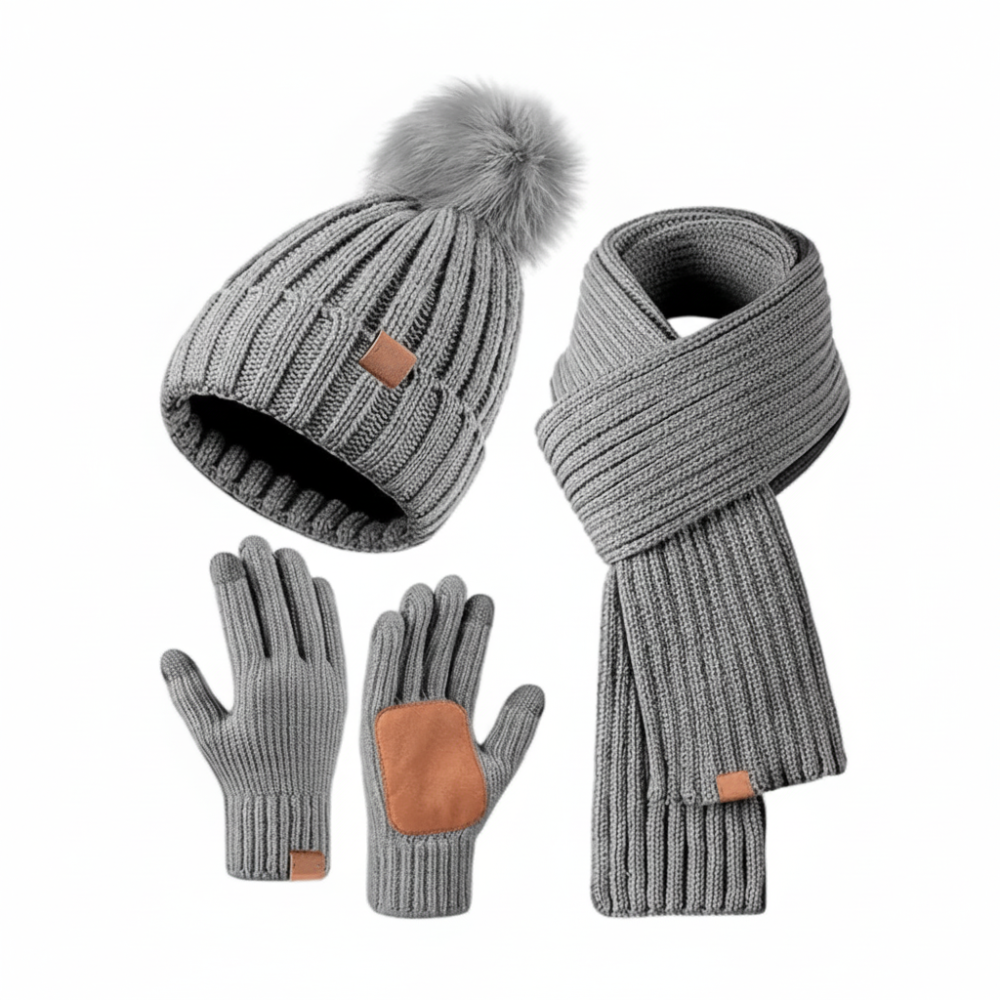 Cozy Winter Accessories Set: Knit Hat, Scarf & Touchscreen Gloves