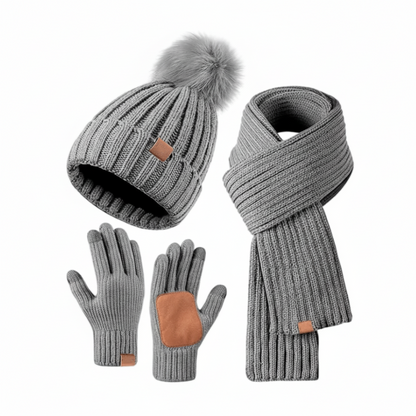 Cozy Winter Accessories Set: Knit Hat, Scarf & Touchscreen Gloves