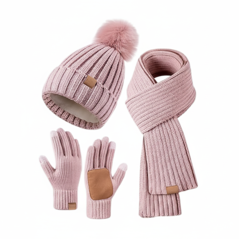 Cozy Winter Accessories Set: Knit Hat, Scarf & Touchscreen Gloves