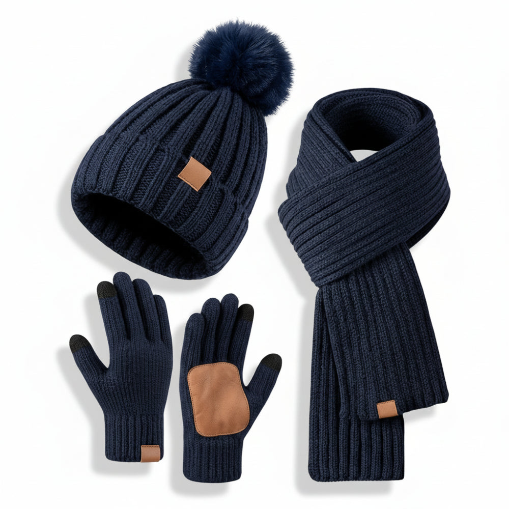 Cozy Winter Accessories Set: Knit Hat, Scarf & Touchscreen Gloves