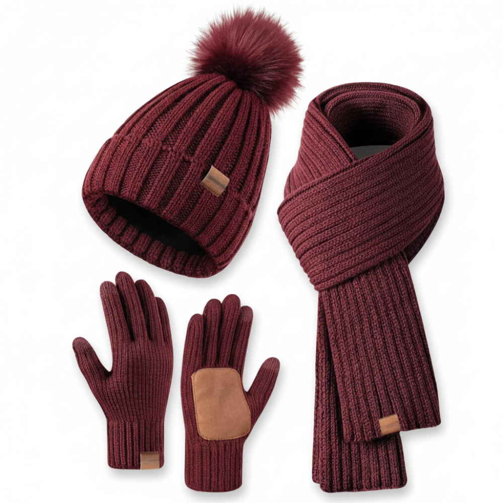 Cozy Winter Accessories Set: Knit Hat, Scarf & Touchscreen Gloves