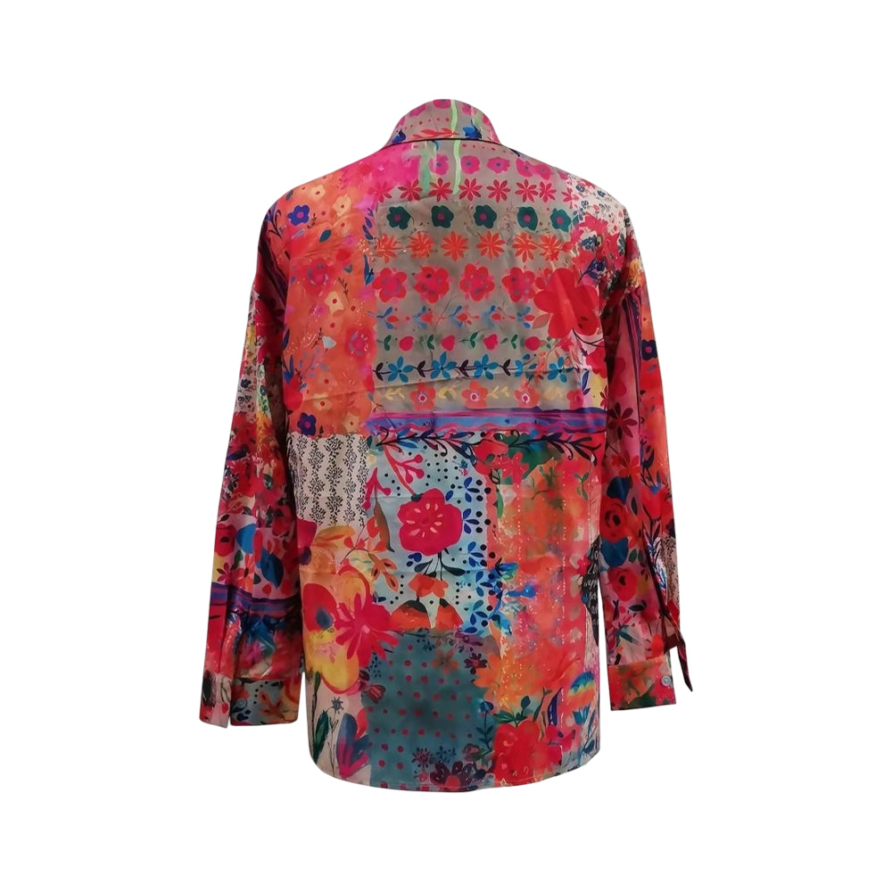 Floral Print Women's Blouse - Long Sleeve Button-Front