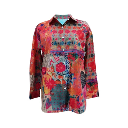 Floral Print Women's Blouse - Long Sleeve Button-Front