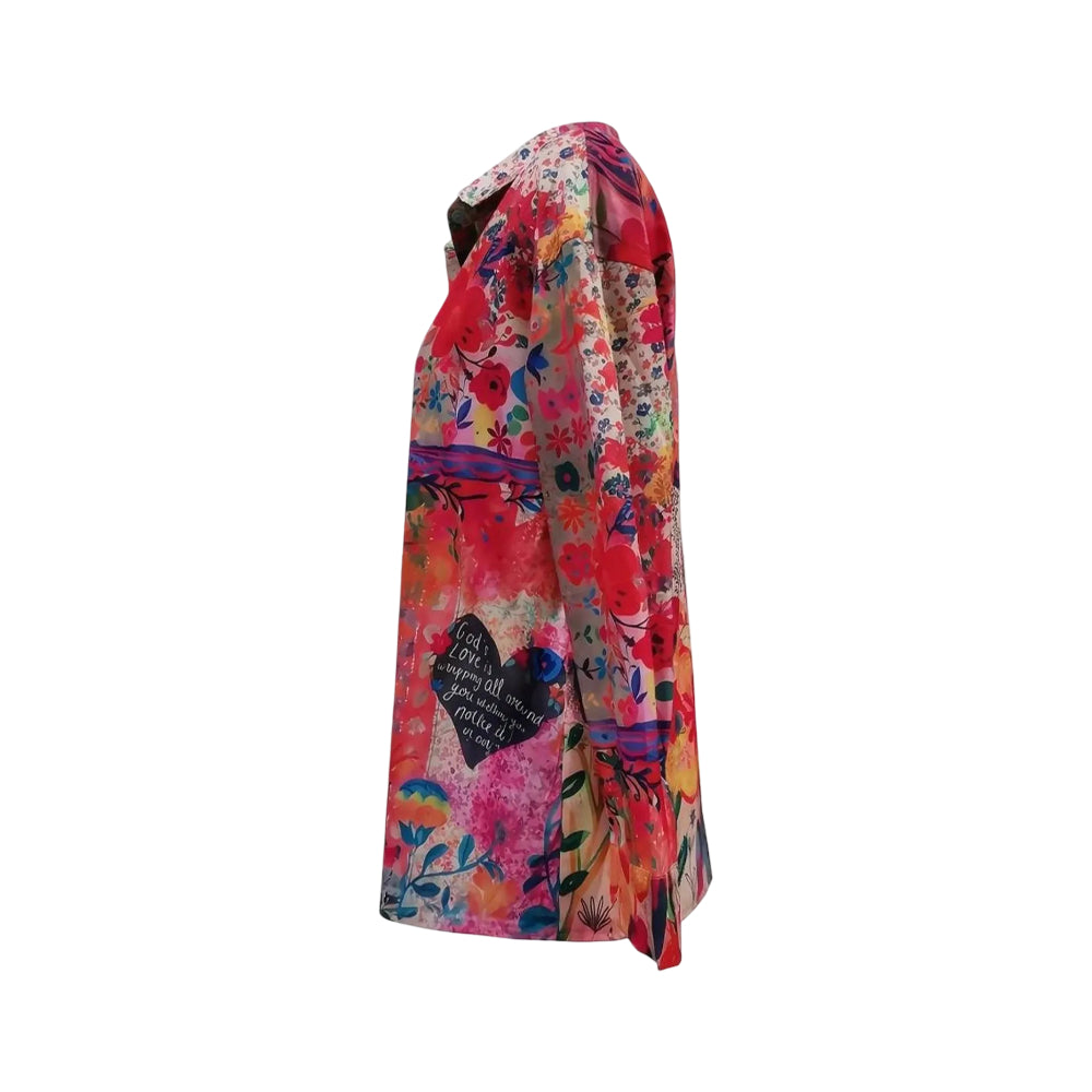 Floral Print Women's Blouse - Long Sleeve Button-Front