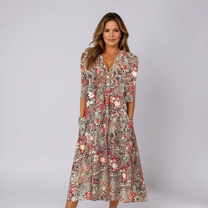 Floral V-Neck Midi Dress for Women