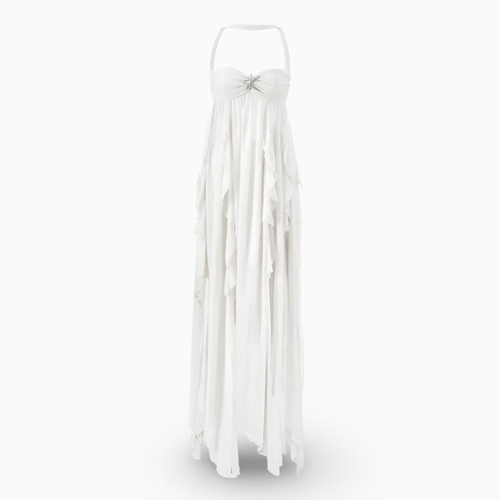 Elegant Women's Pleated Off-Shoulder Maxi Formal Gown