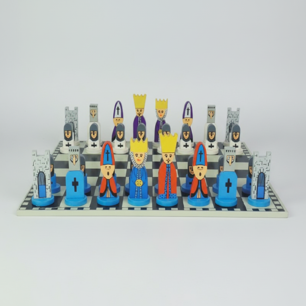Handcrafted Wooden Chess Set — Classic Strategy Board Game with Whimsical Cartoon Pieces