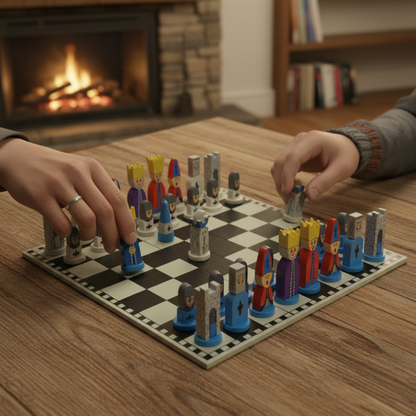 Handcrafted Wooden Chess Set — Classic Strategy Board Game with Whimsical Cartoon Pieces