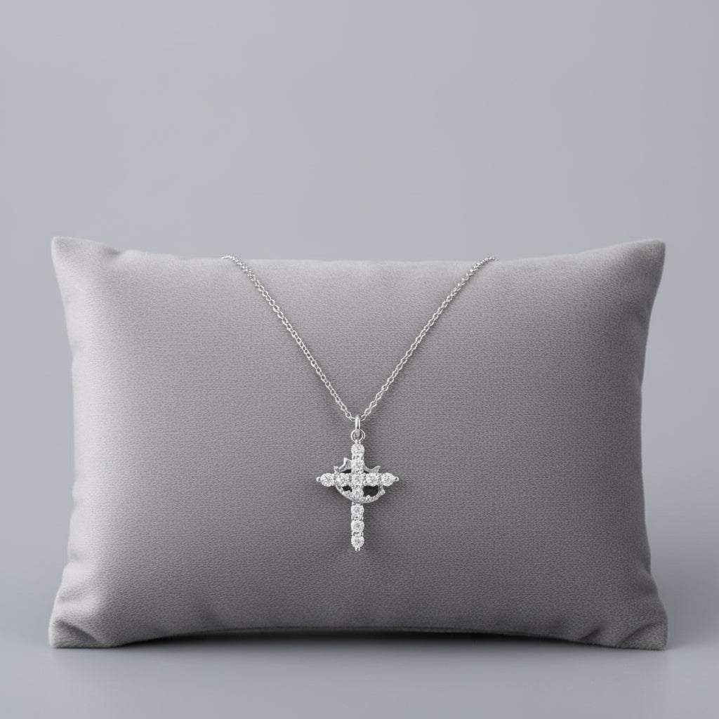 Crown Pendant Cross Necklace - Gold or Silver Faith Jewelry