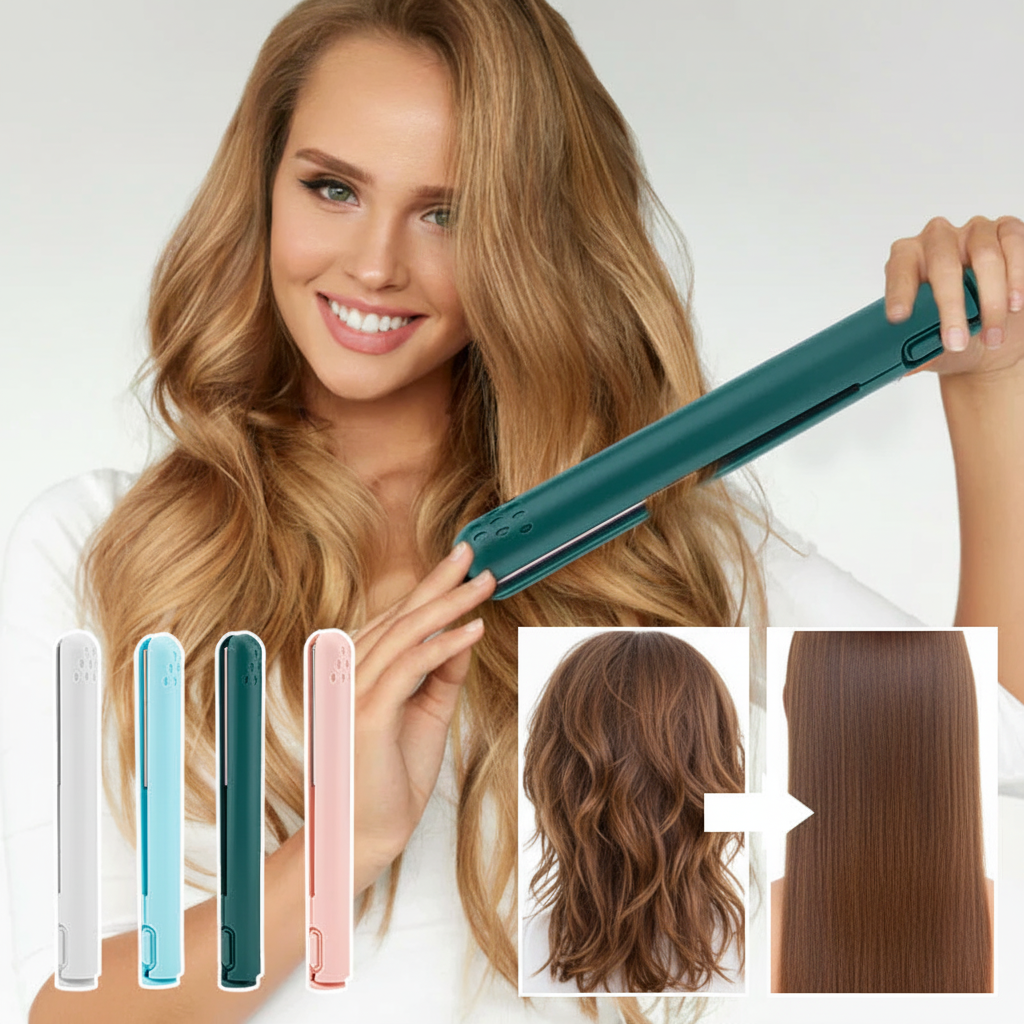 Cordless Mini Hair Straightener & Curling Iron - Portable Ceramic Styler