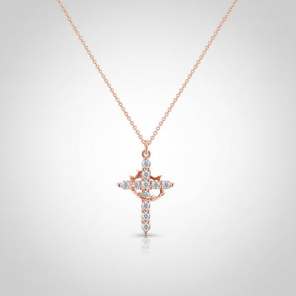 Crown Pendant Cross Necklace - Gold or Silver Faith Jewelry