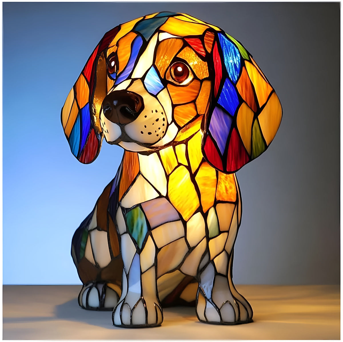 Dog-Style Stained Glass Table Lamp