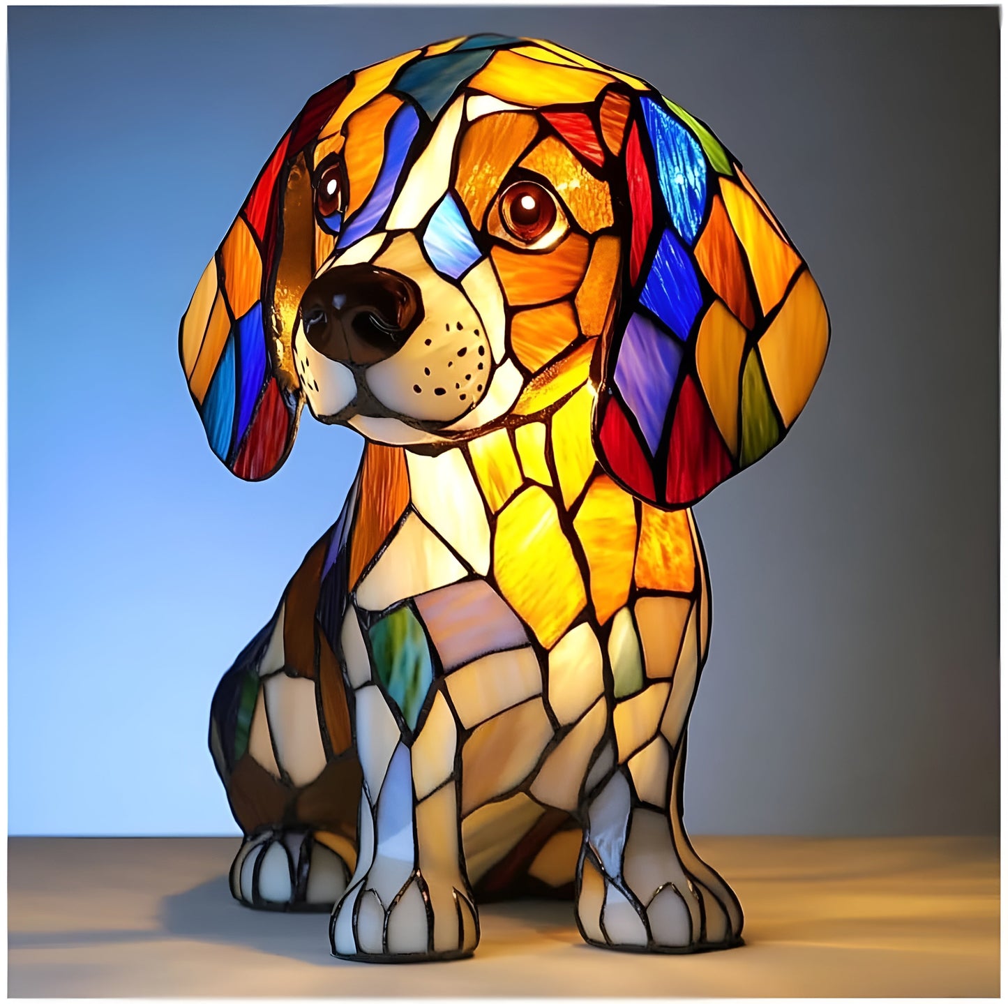 Dog-Style Stained Glass Table Lamp