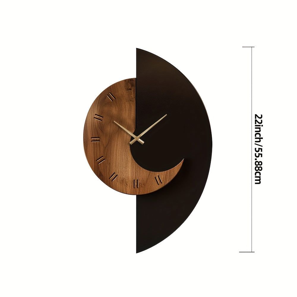 Sleek Modern Half-Moon Wooden Wall Clock - Quiet,